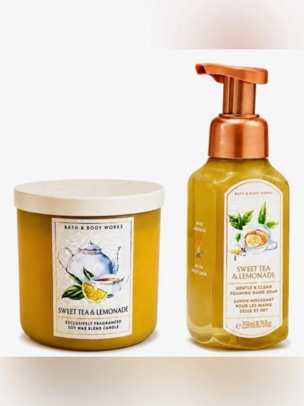 Bath & BodyWorks Limited Edition Sweet Tea & Lemonade 3 Wick Candle & Soap Set